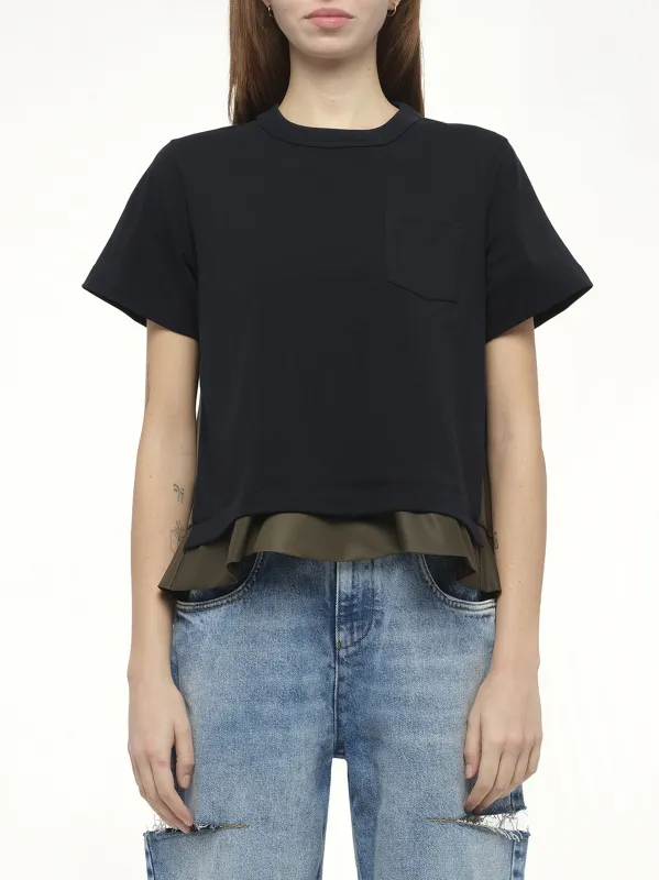 Nylon Twill x Cotton Jersey T-Shirt in Navy/Dark Khaki sold by MARAIS