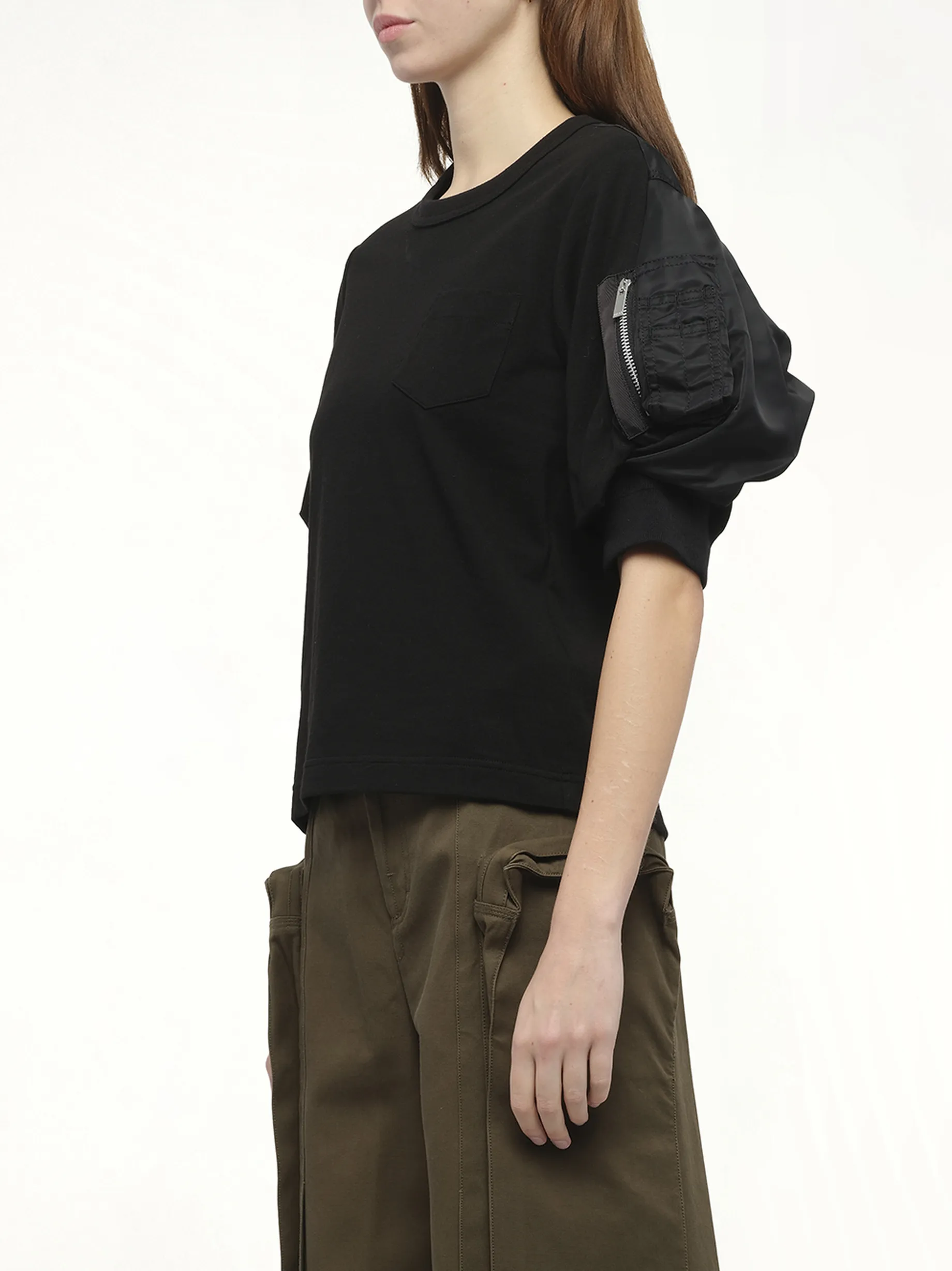 Nylon Twill x Cotton Jersey T-Shirt in Black/Black sold by MARAIS product image thumbnail 5