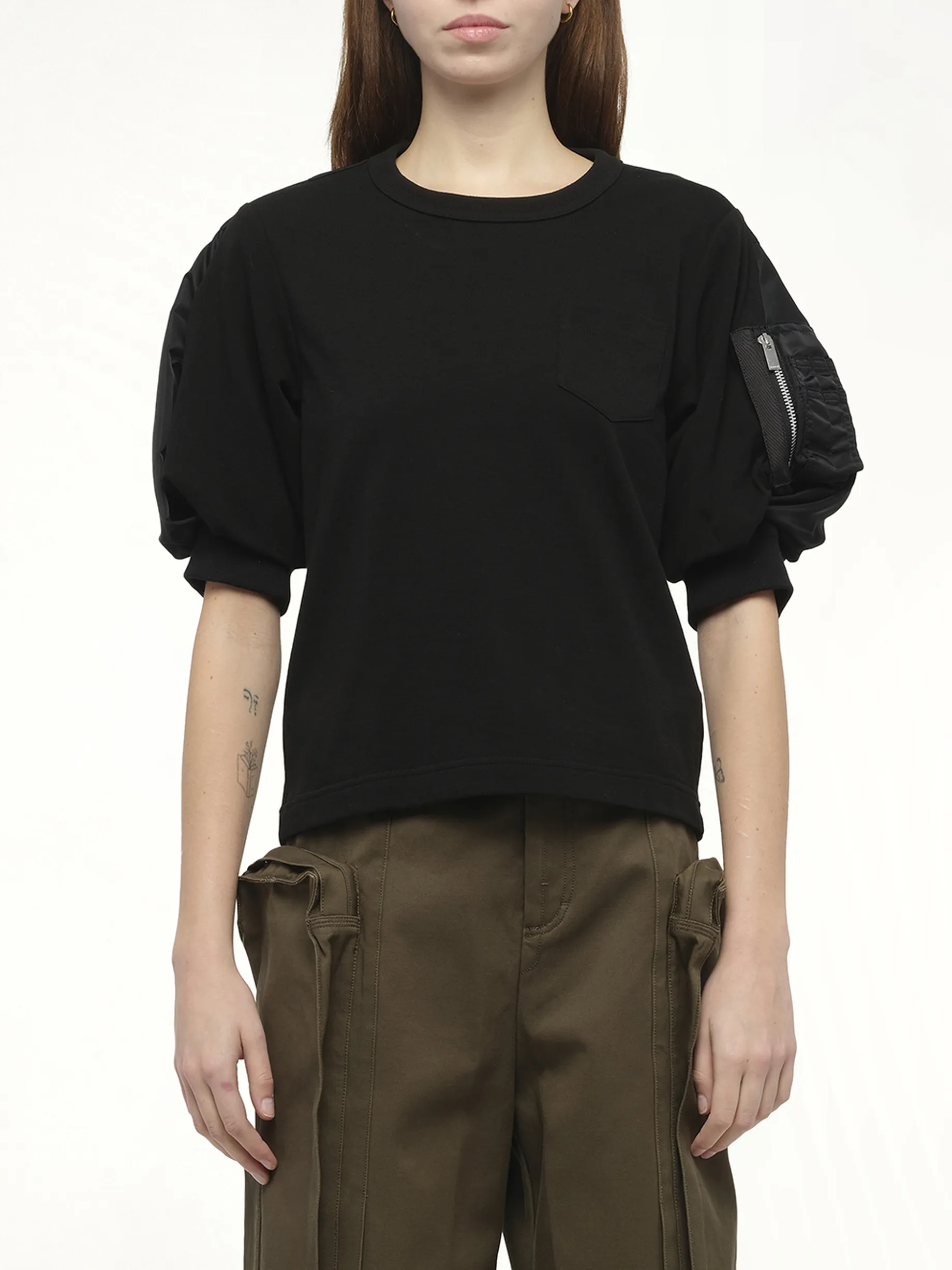 Nylon Twill x Cotton Jersey T-Shirt in Black/Black sold by MARAIS