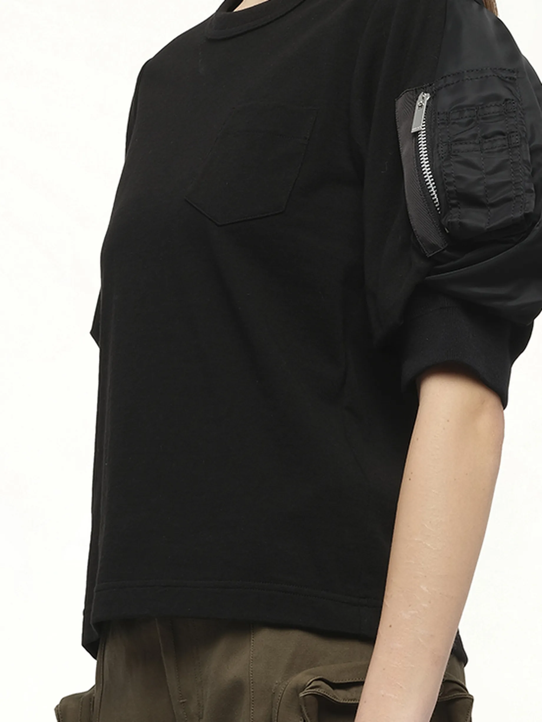 Nylon Twill x Cotton Jersey T-Shirt in Black/Black sold by MARAIS product image thumbnail 3
