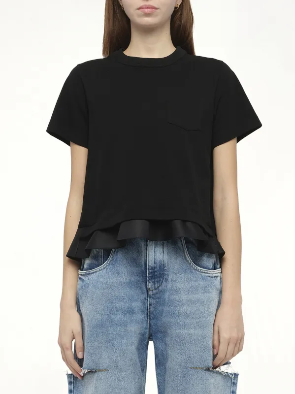 Nylon Twill x Cotton Jersey T-Shirt in Black sold by MARAIS