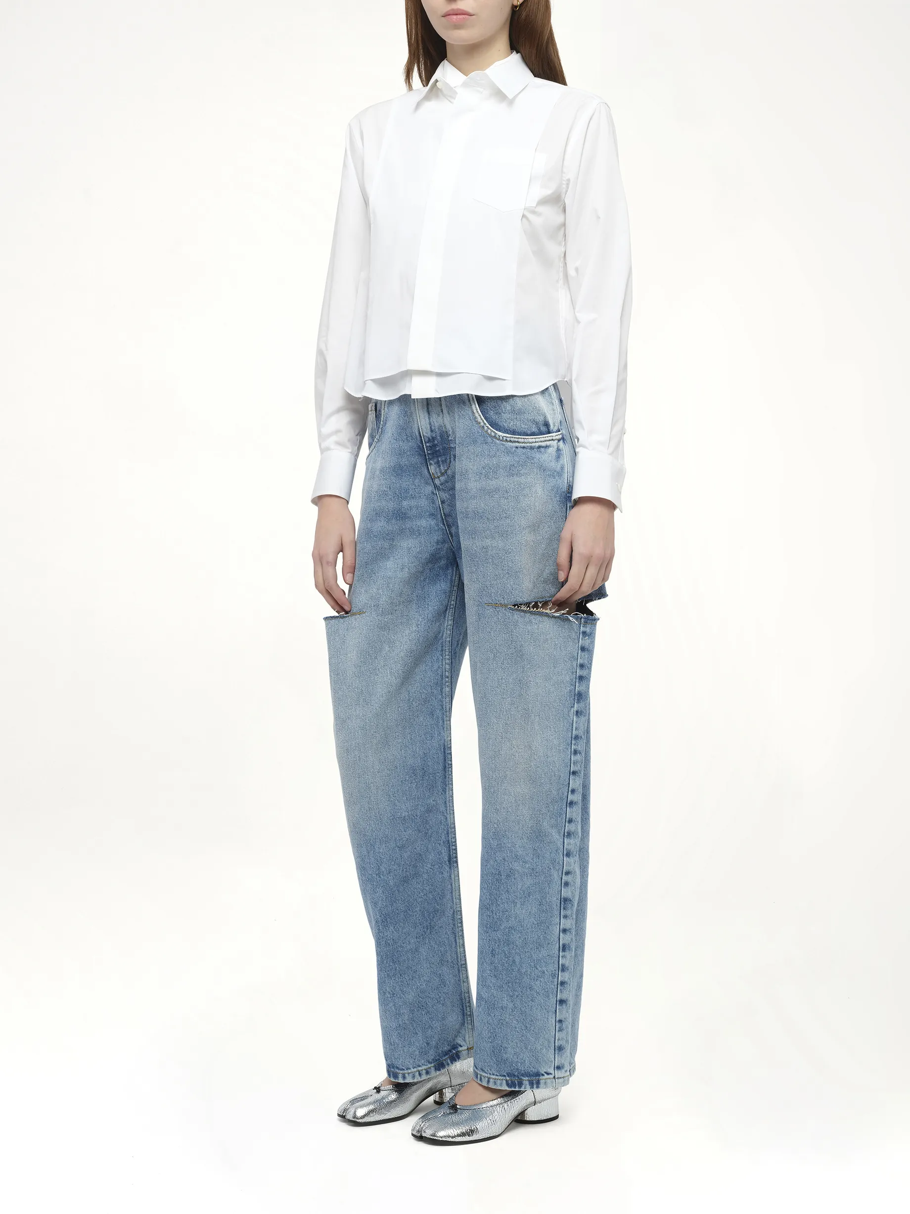 Layered Poplin Shirt in Off White sold by MARAIS product image thumbnail 4