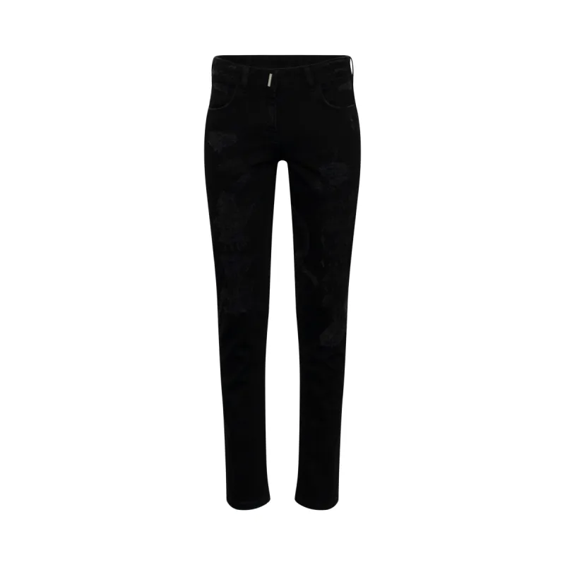 Distressed Stretch Denim Jeans in Black sold by MARAIS