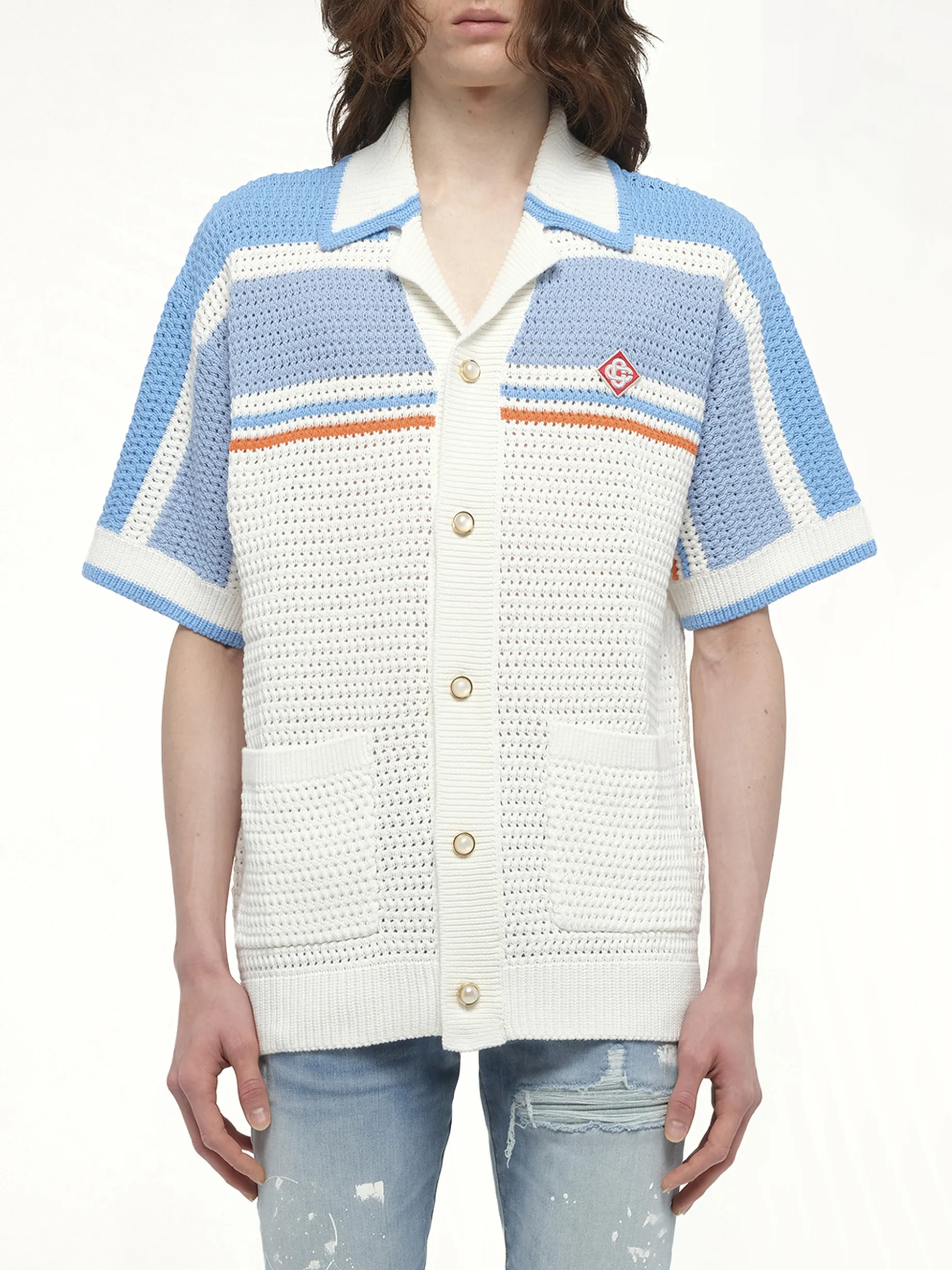 Faux Crochet Shirt in Blue sold by MARAIS