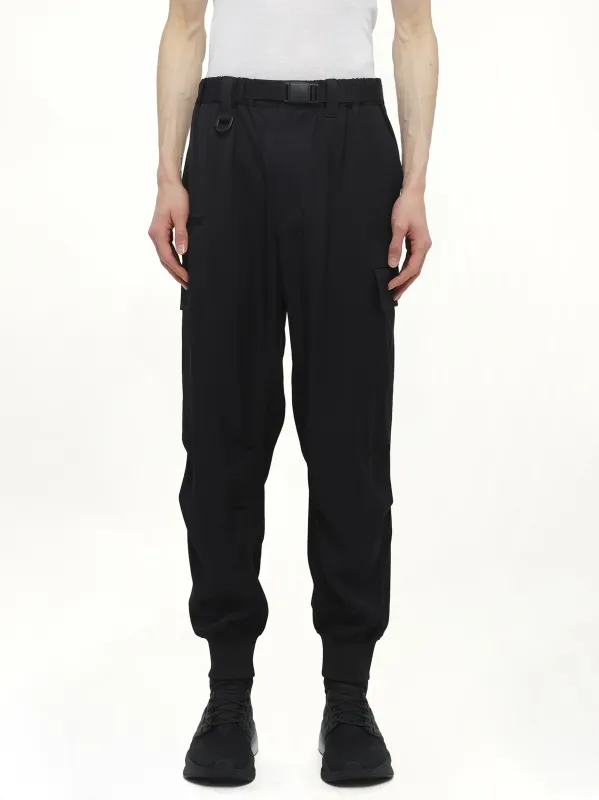 Rayon Twill Cuffed Pants in Black sold by MARAIS