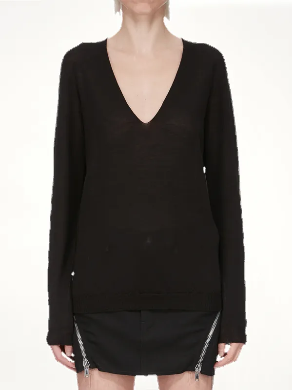Merino V-Neck Pull in Black sold by MARAIS