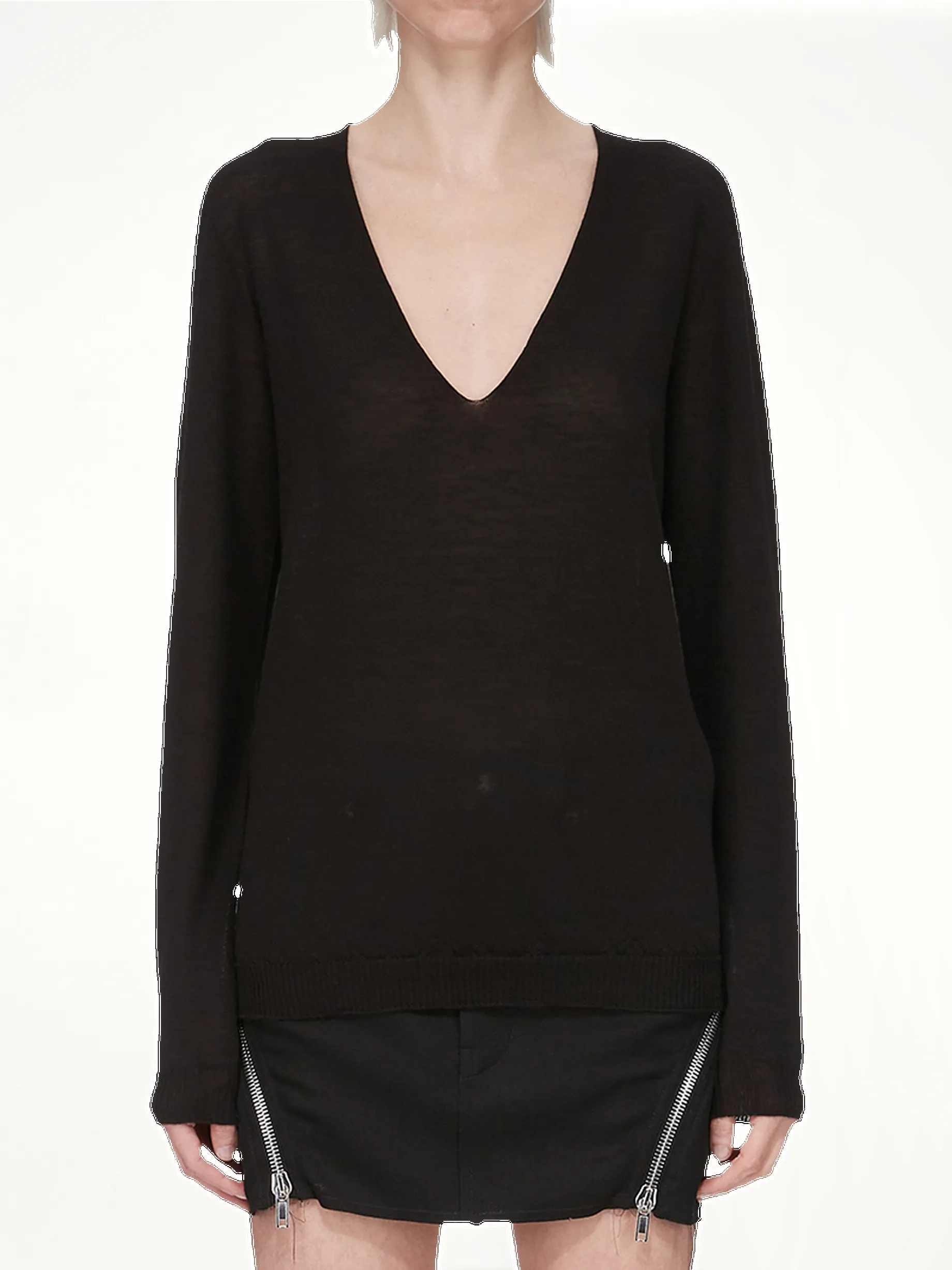 Merino V-Neck Pull in Black sold by MARAIS