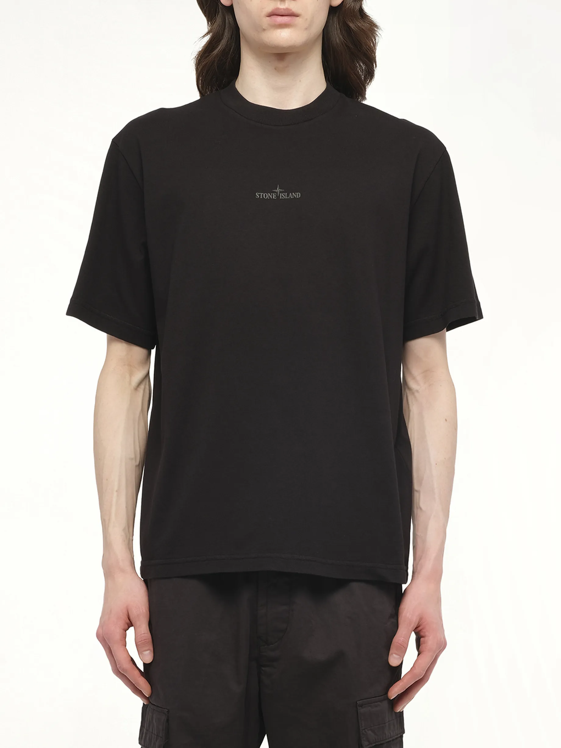 210003 Industrial Print S/S T-Shirt in Black sold by MARAIS