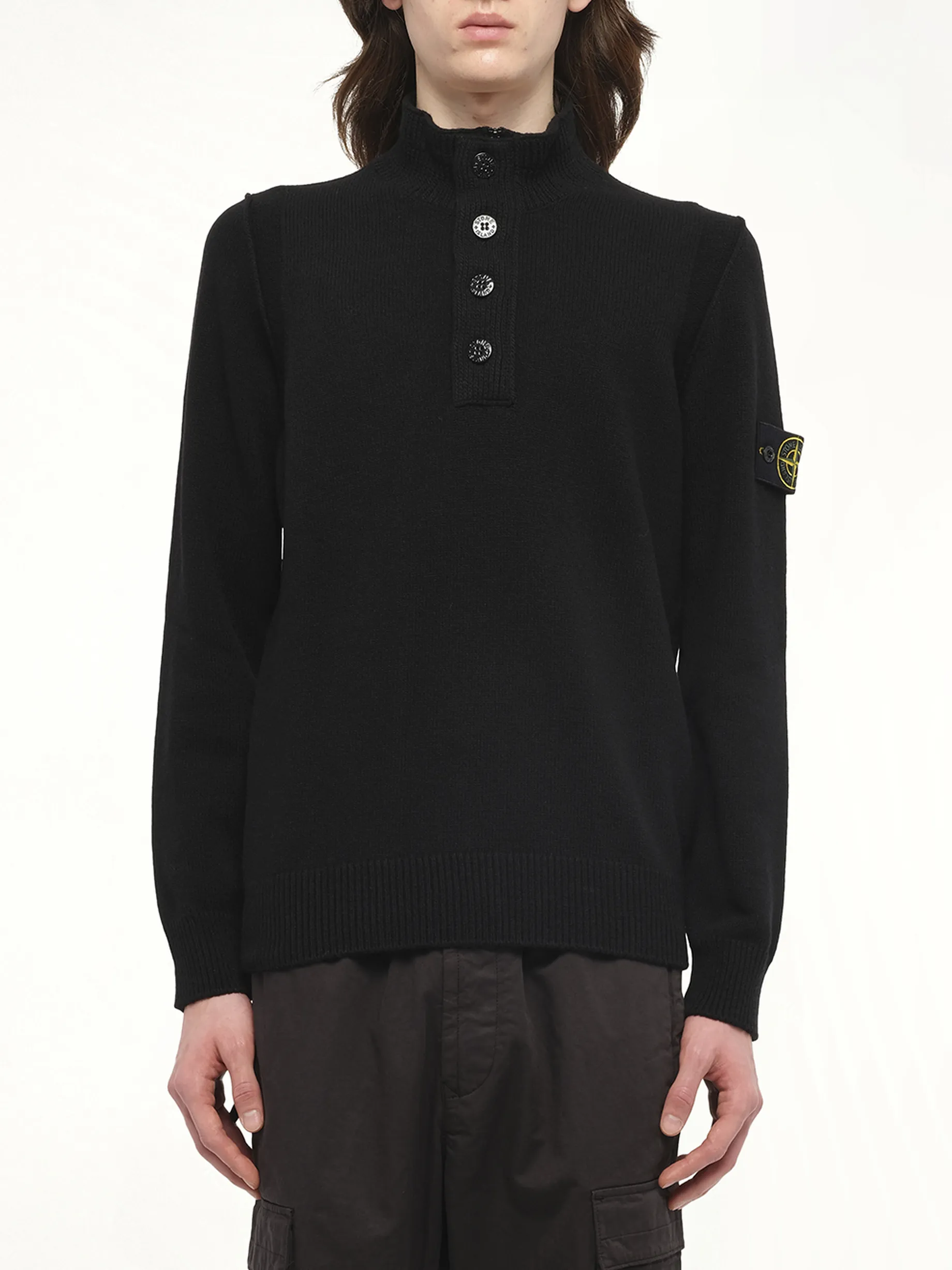 510004 Lambs Wool LS Polo in Black sold by MARAIS
