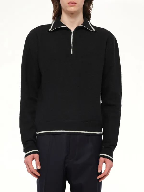 Gauge 14 Felted Zip Sweater in Black/Off White sold by MARAIS