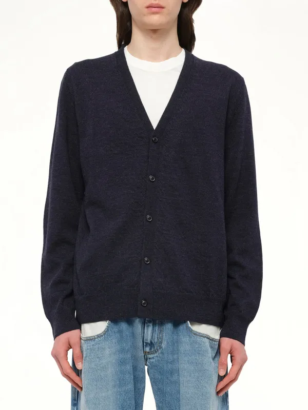 Gauge 12 Elbow Patch Cardigan in Navy sold by MARAIS