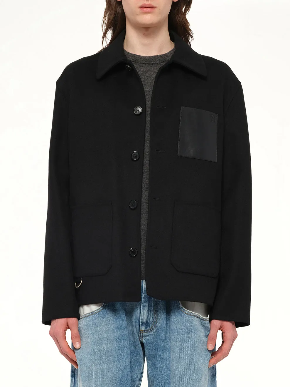Wool Workwear Jacket in Black sold by MARAIS