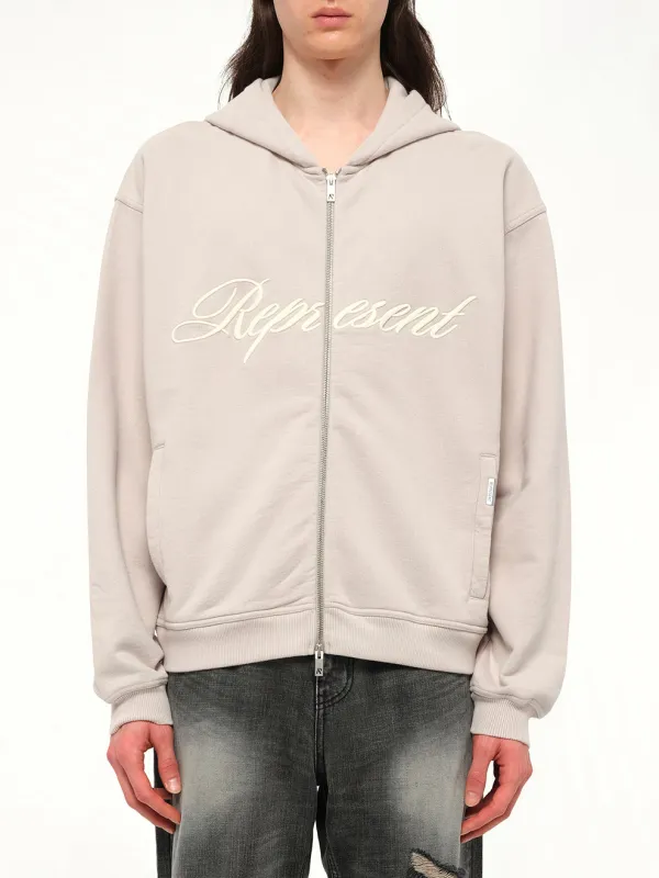Script Logo Zip Hoodie in Concrete made by Represent