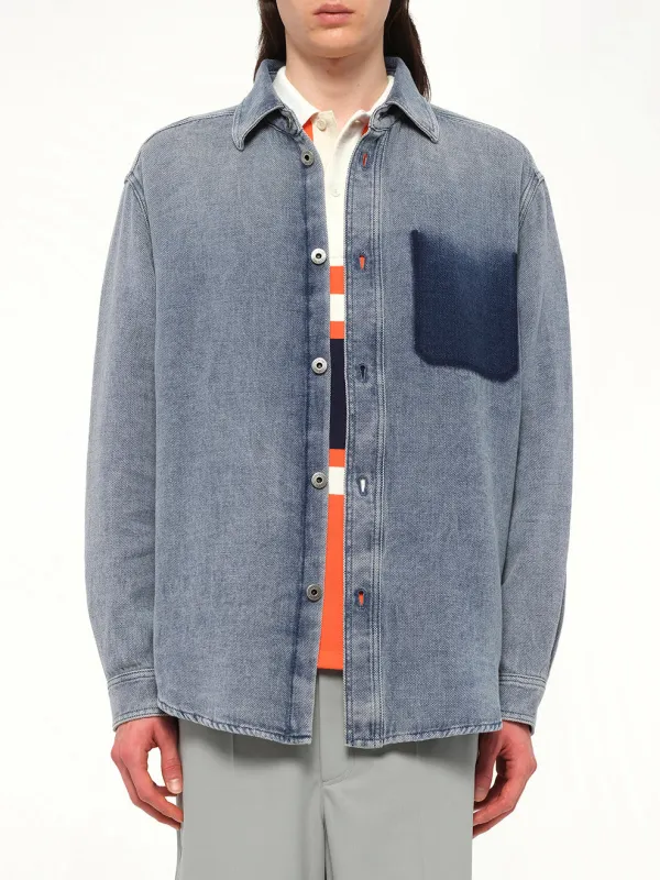 Washed Denim Shirt in Grey Blue sold by MARAIS