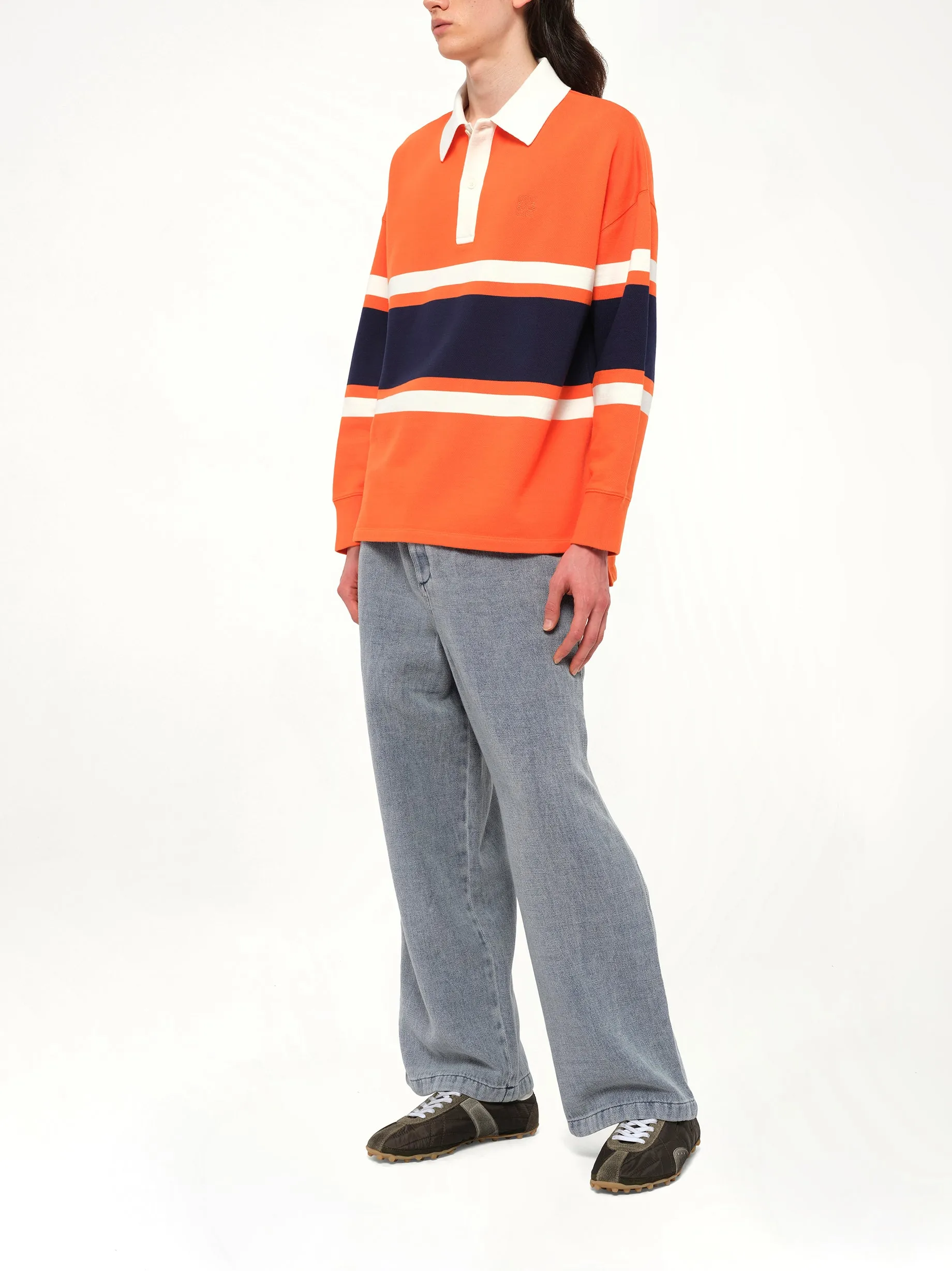 Long Sleeve Polo in Orange/Navy Blue sold by MARAIS product image thumbnail 4