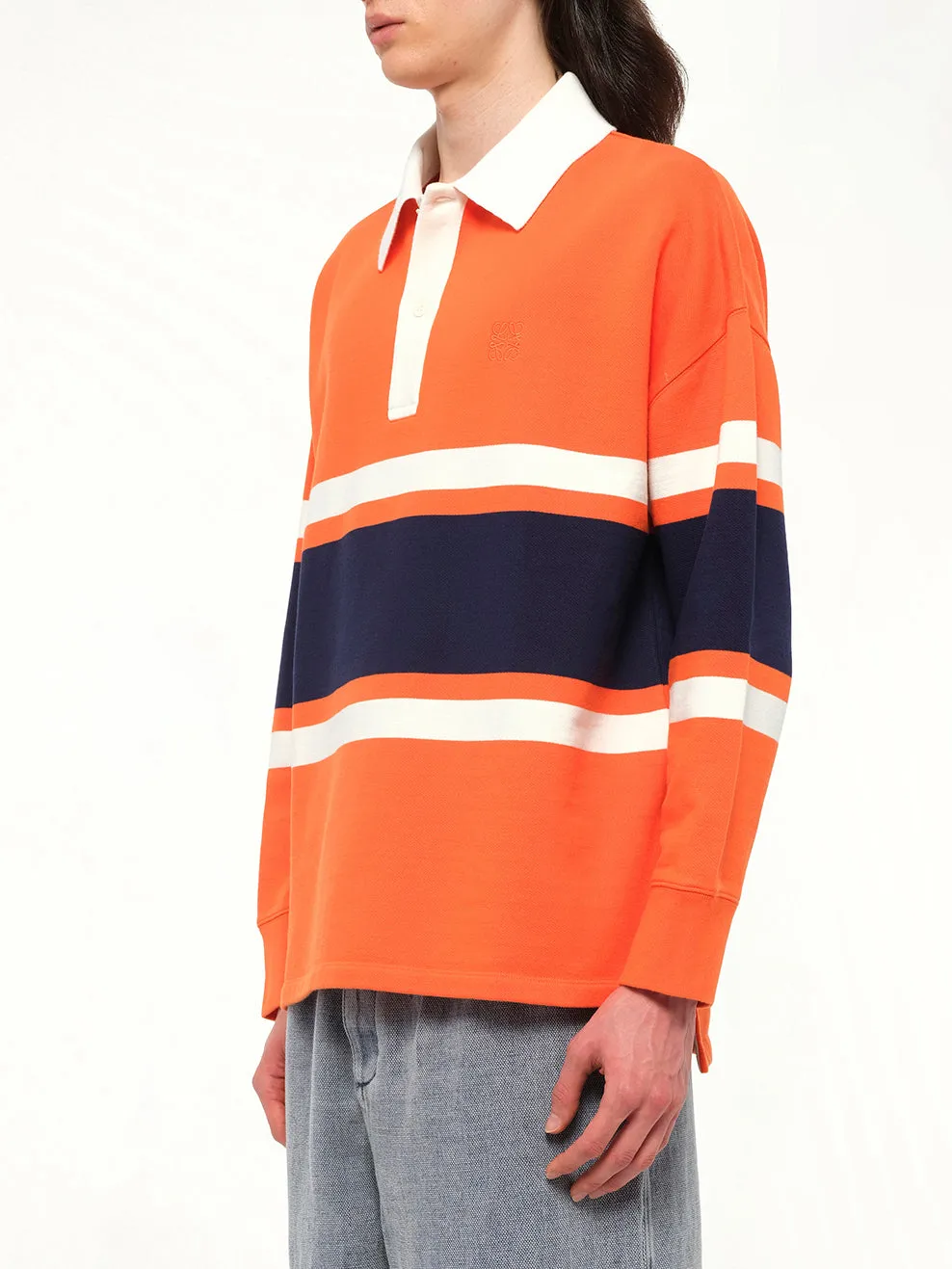 Long Sleeve Polo in Orange/Navy Blue sold by MARAIS product image thumbnail 3