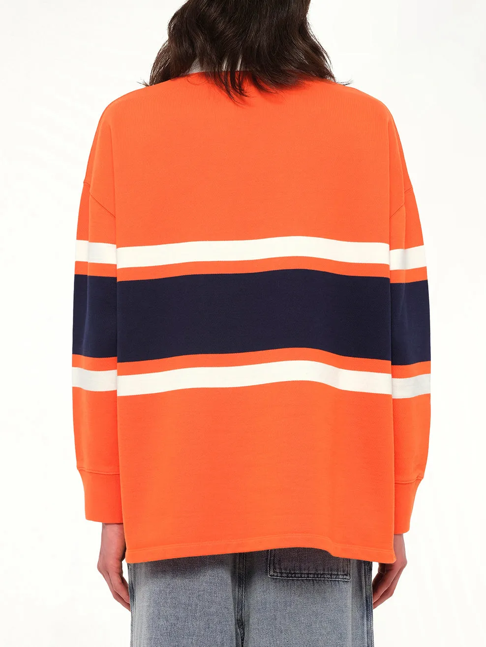 Long Sleeve Polo in Orange/Navy Blue sold by MARAIS product image thumbnail 5