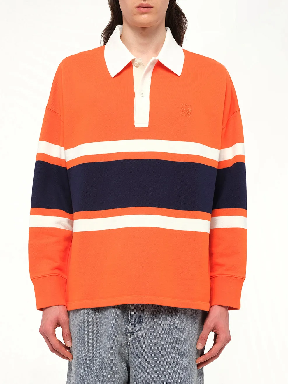 Long Sleeve Polo in Orange/Navy Blue sold by MARAIS