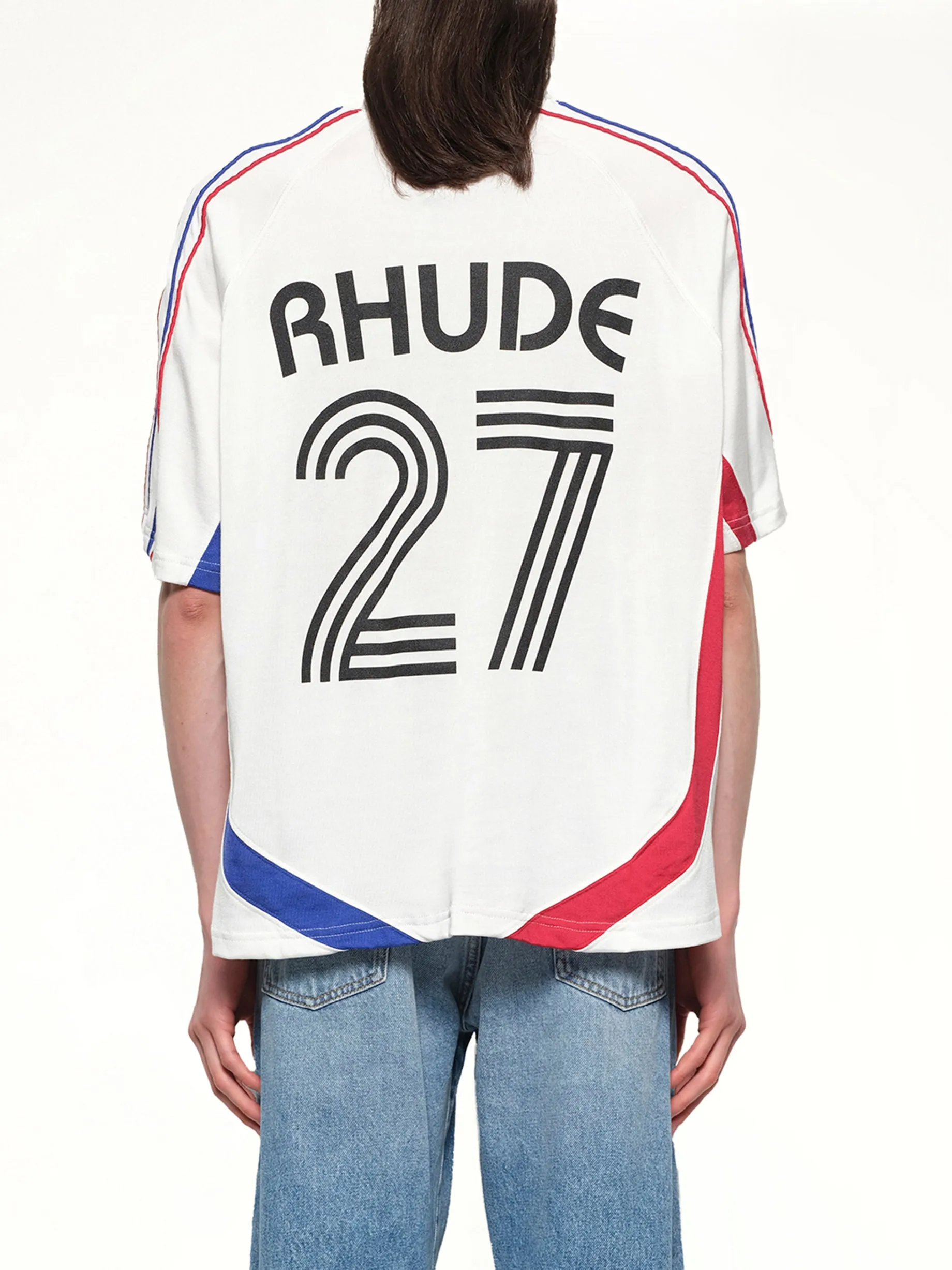 Rhude 27 Jersey in Off White/Navy/Red sold by MARAIS product image thumbnail 5