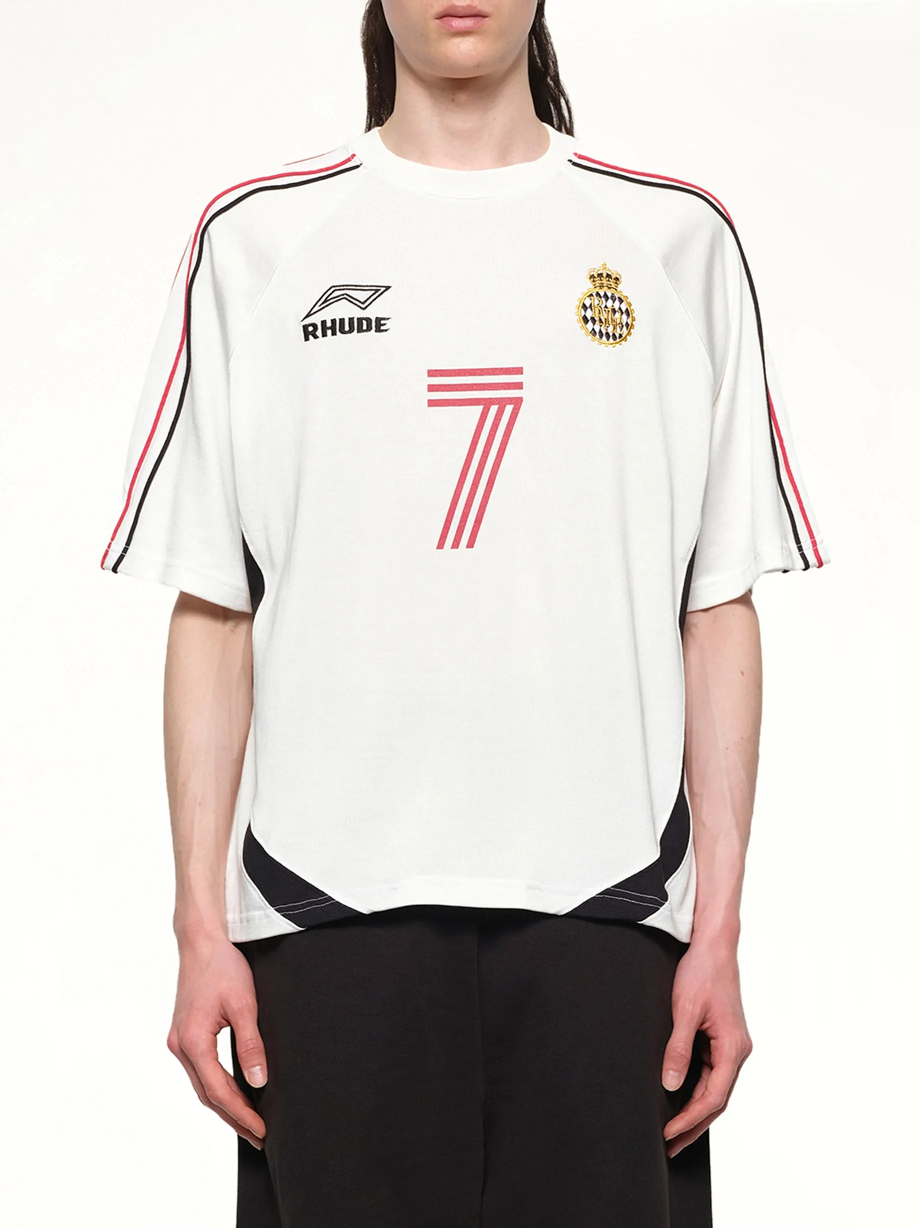 Lundun Soccer Jersey in White/Black/Red sold by MARAIS