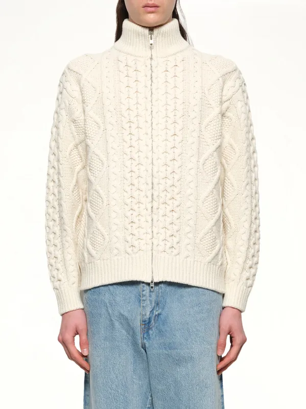 Cable Knit Zip Up in Cream sold by MARAIS