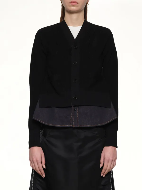 Denim x Knit Cardigan in Black/Indigo made by Sacai