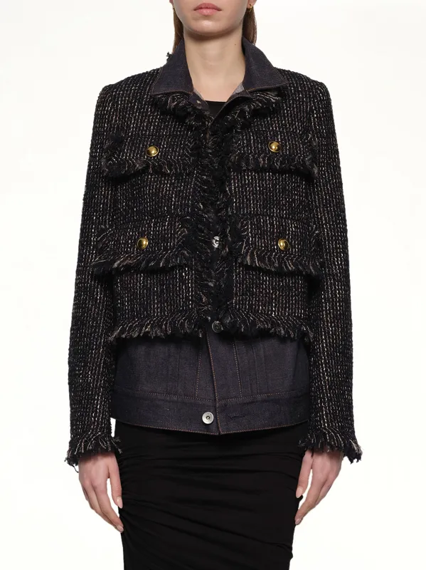 Denim x Tweed Jacket in Navy/Indigo sold by MARAIS