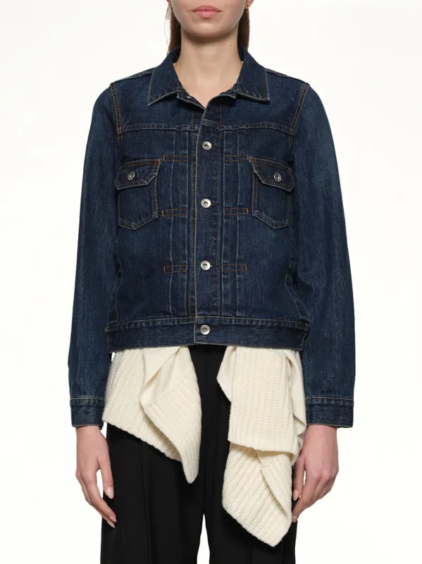 Denim x Wool Knit Jacket in Blue/Off White sold by MARAIS