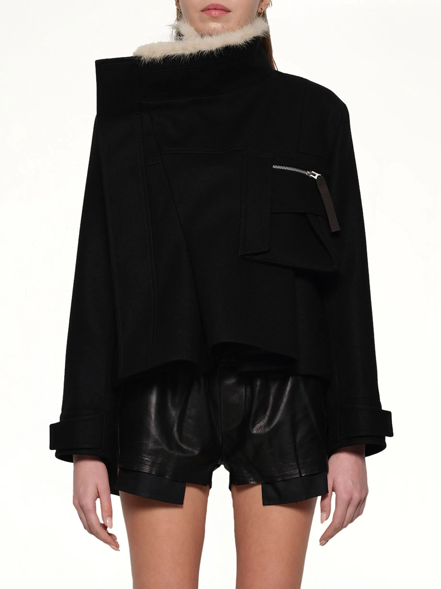 Wool Melton Blouson in Black sold by MARAIS