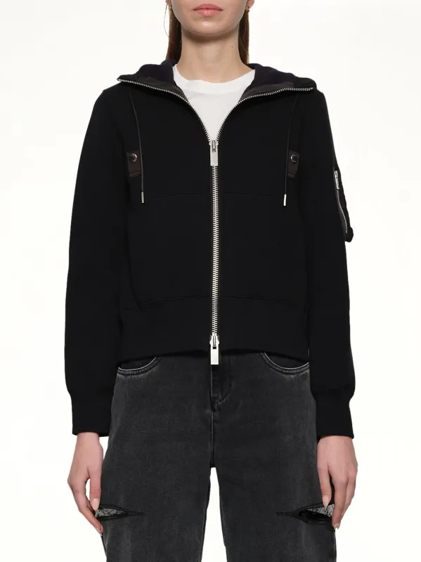 Sponge Sweat Nylon Twill Hoodie in Black sold by MARAIS
