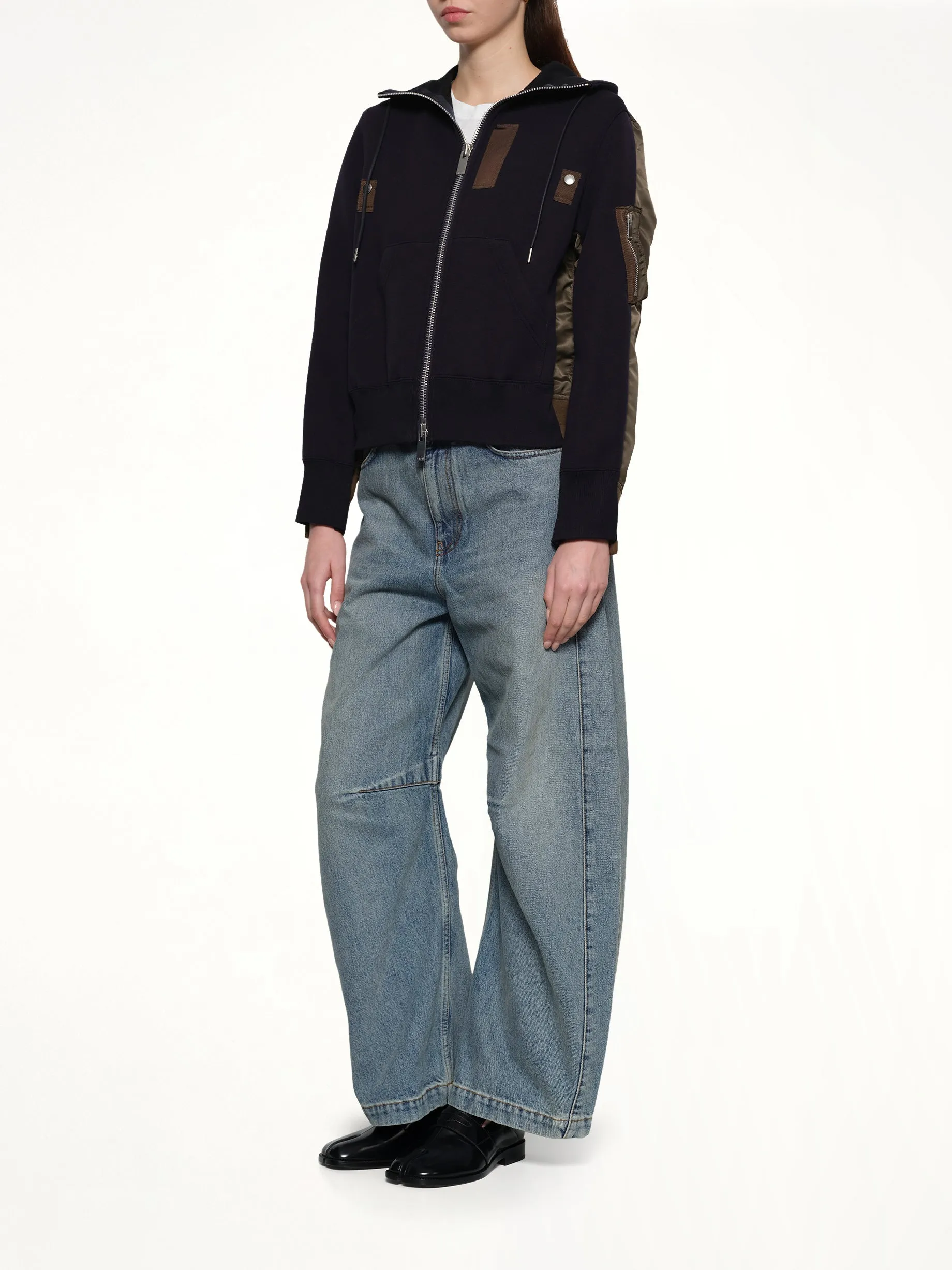 Sponge x Nylon Twill Hoodie in Navy/Dark Khaki sold by MARAIS product image thumbnail 4