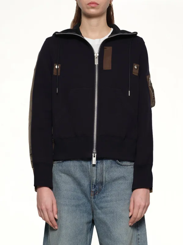 Sponge x Nylon Twill Hoodie in Navy/Dark Khaki sold by MARAIS