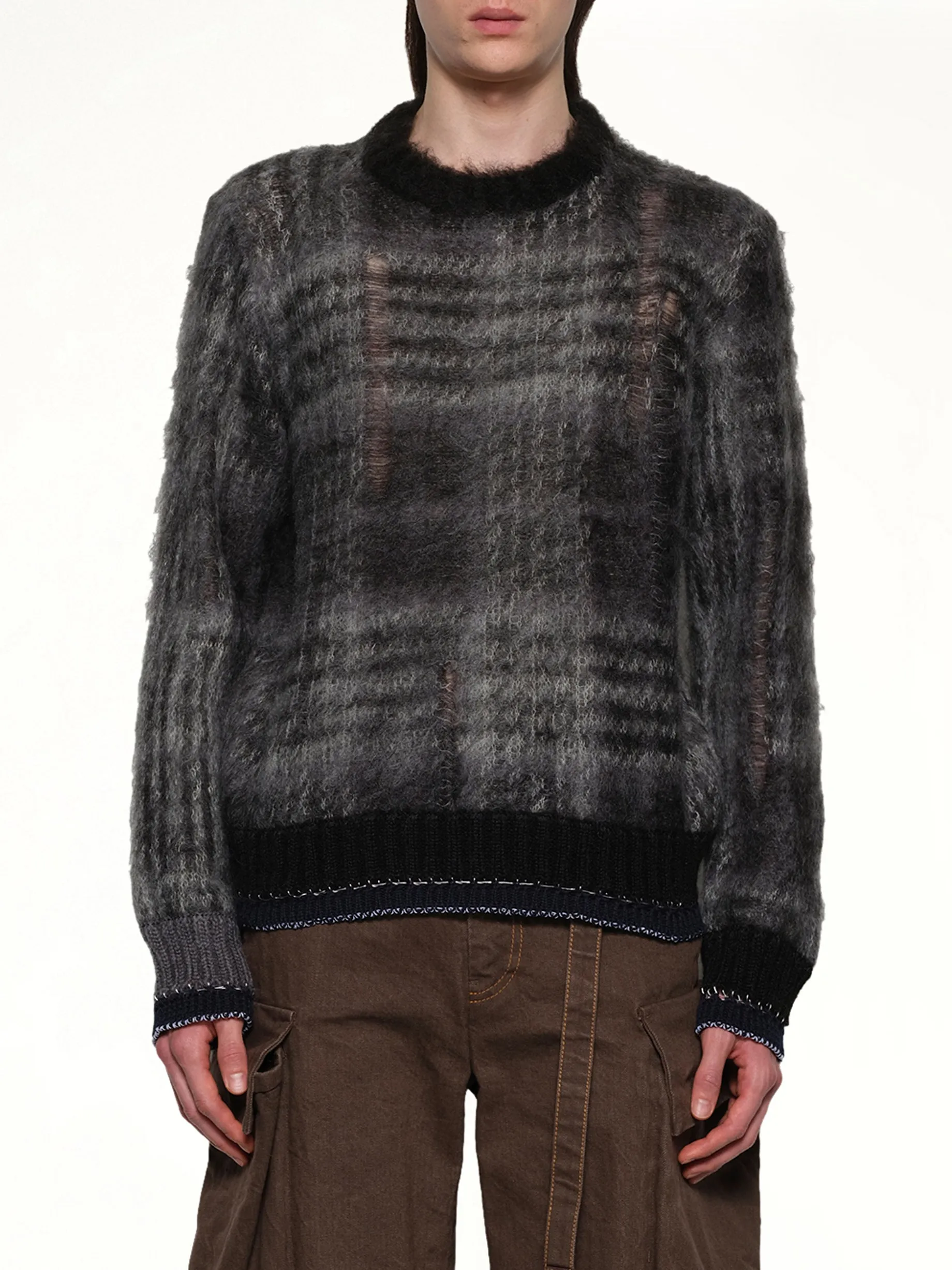 Plaid Mohair Knit Pullover in Black sold by MARAIS