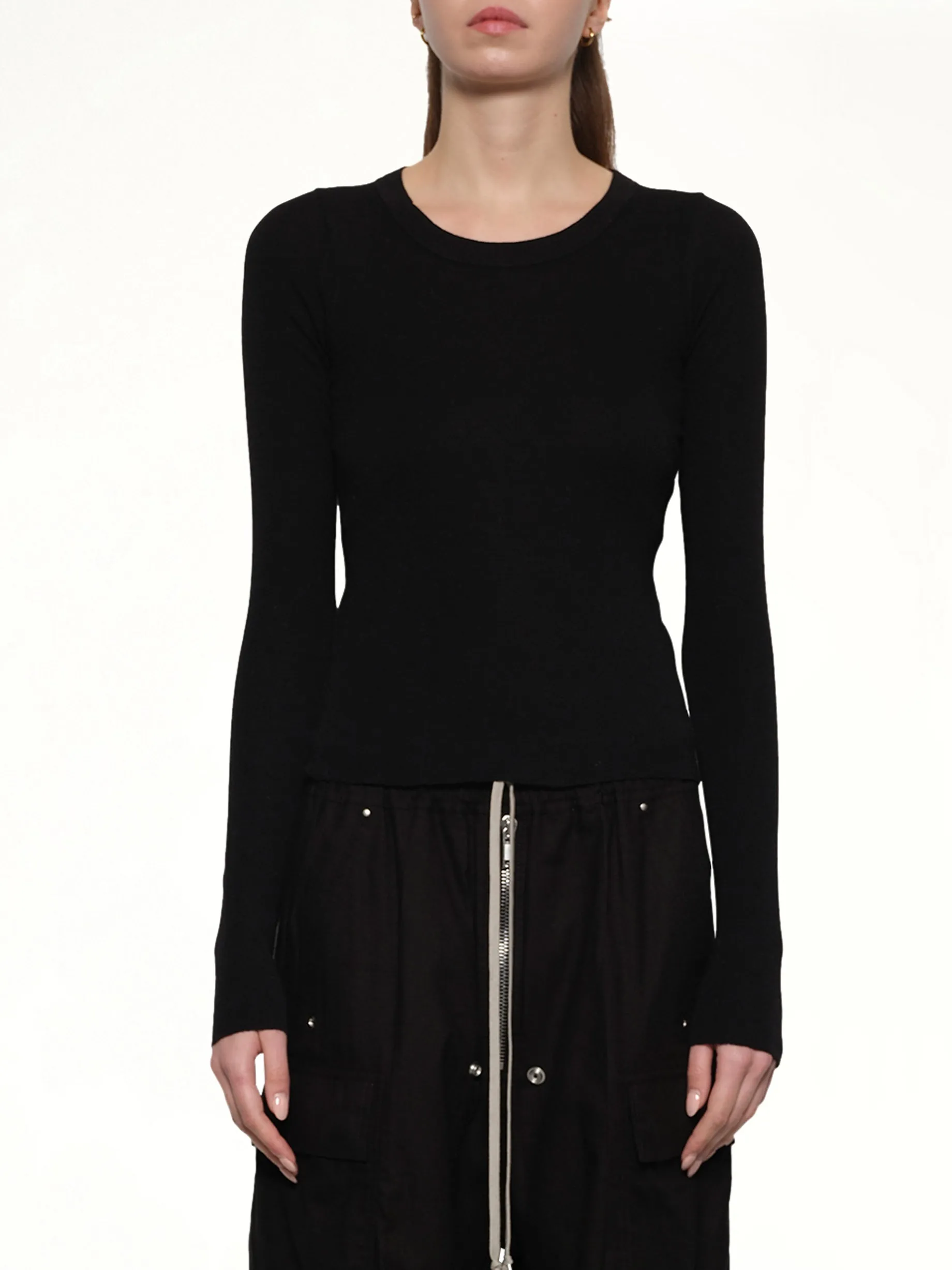 Cropped Rib Long Sleeve T in Black sold by MARAIS