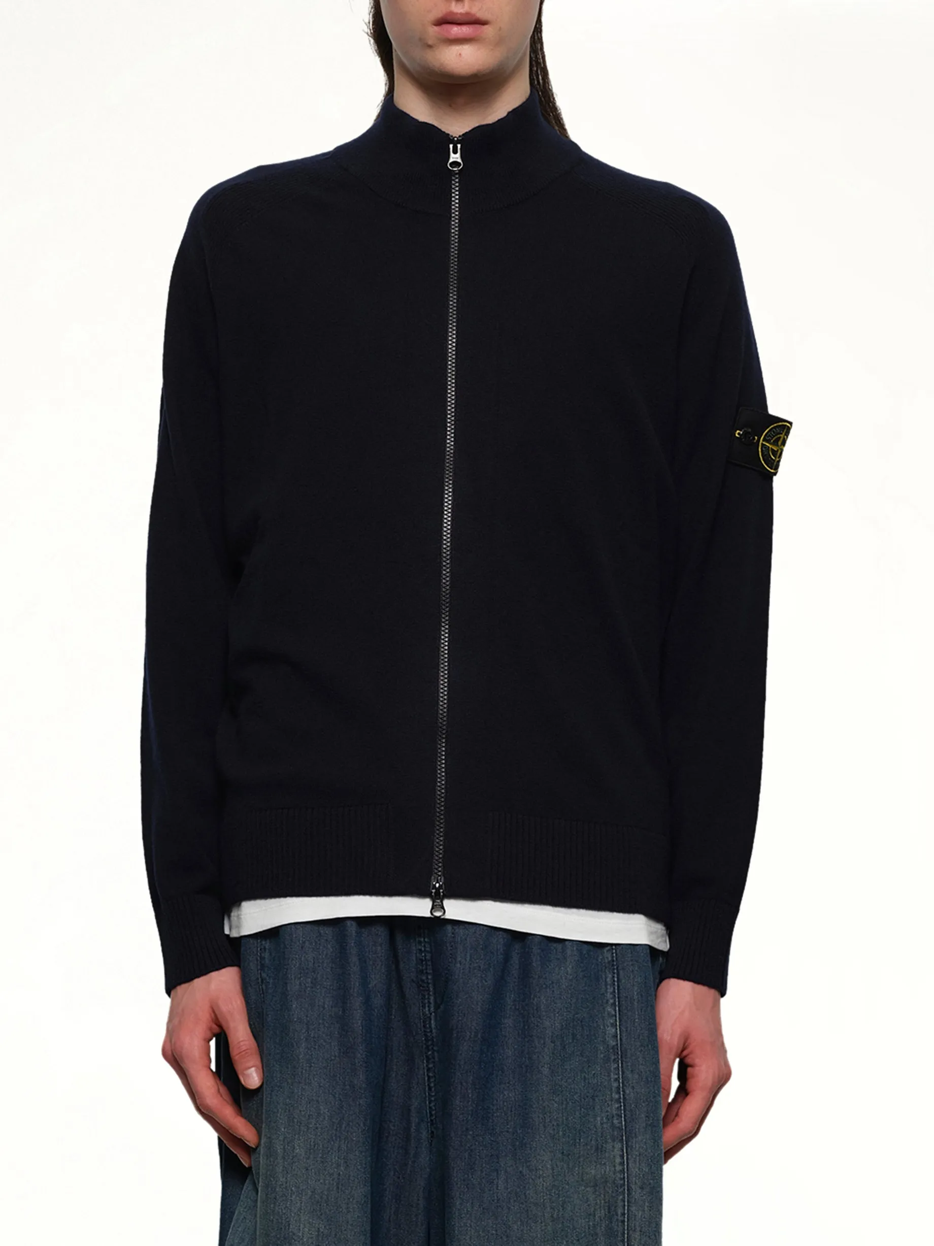 510004 Zip Knit Cardigan in Navy Blue sold by MARAIS