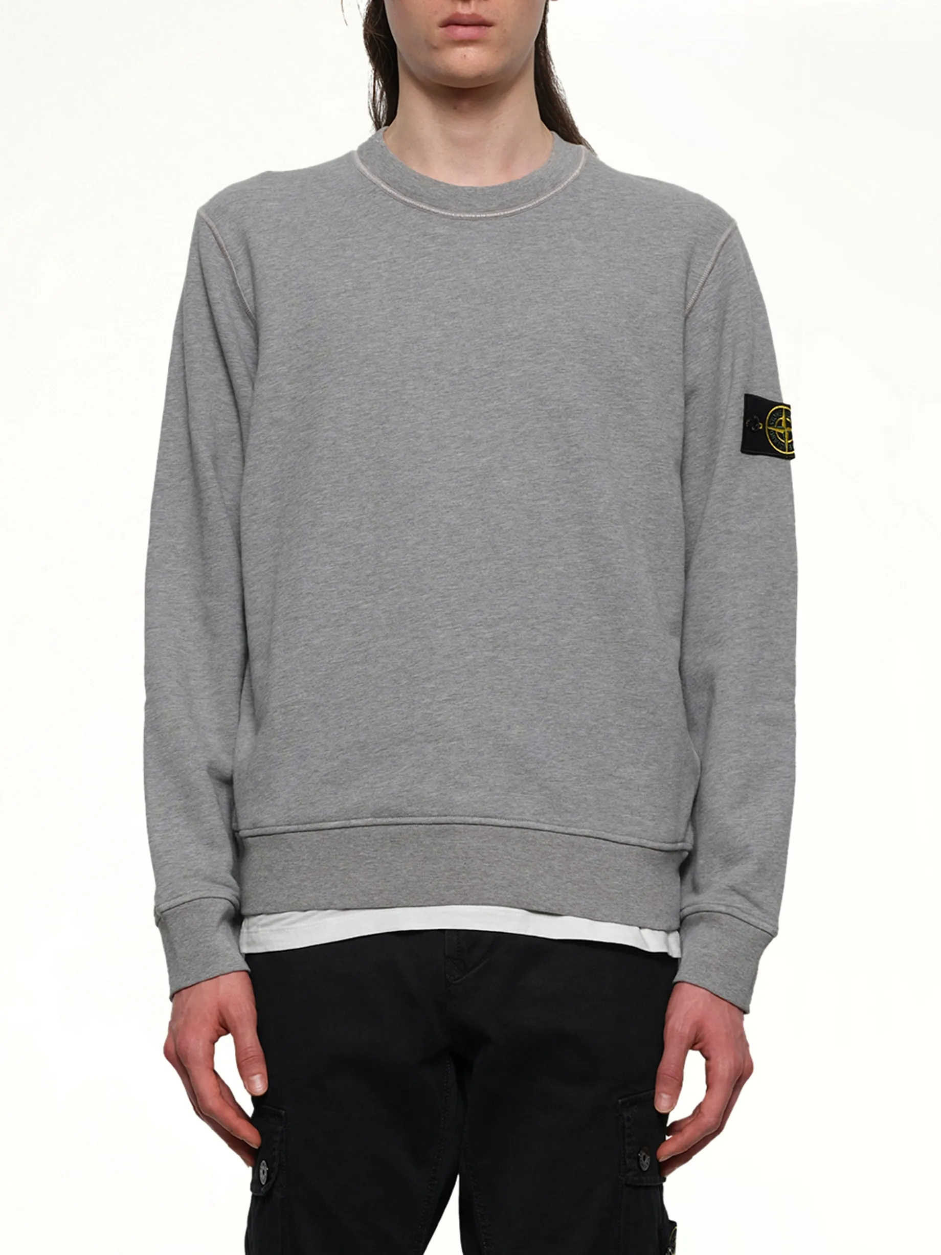 610006 Washed Cotton Sweatshirt in Melange Grey sold by MARAIS