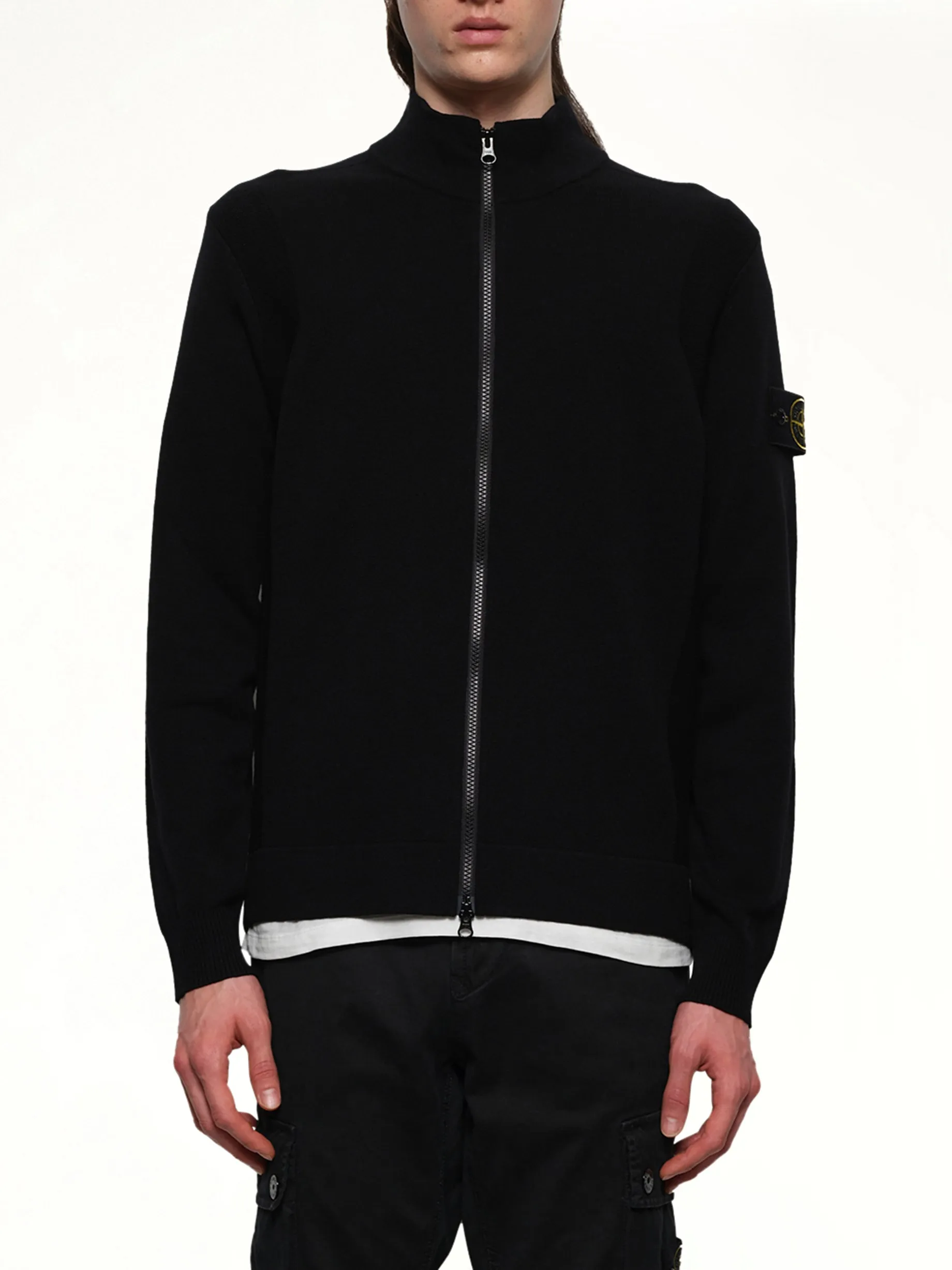 510006 Strech Wool Cardigan in Black sold by MARAIS