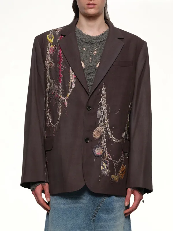 Embroidered Chain Tailored Jacket in Charcoal sold by MARAIS