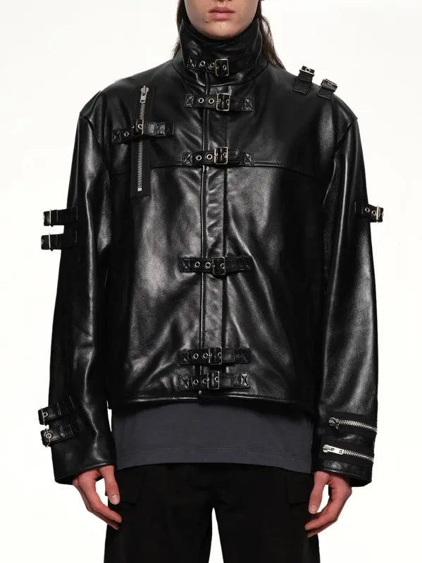 Buckle Overload Leather Jacket in Black sold by MARAIS