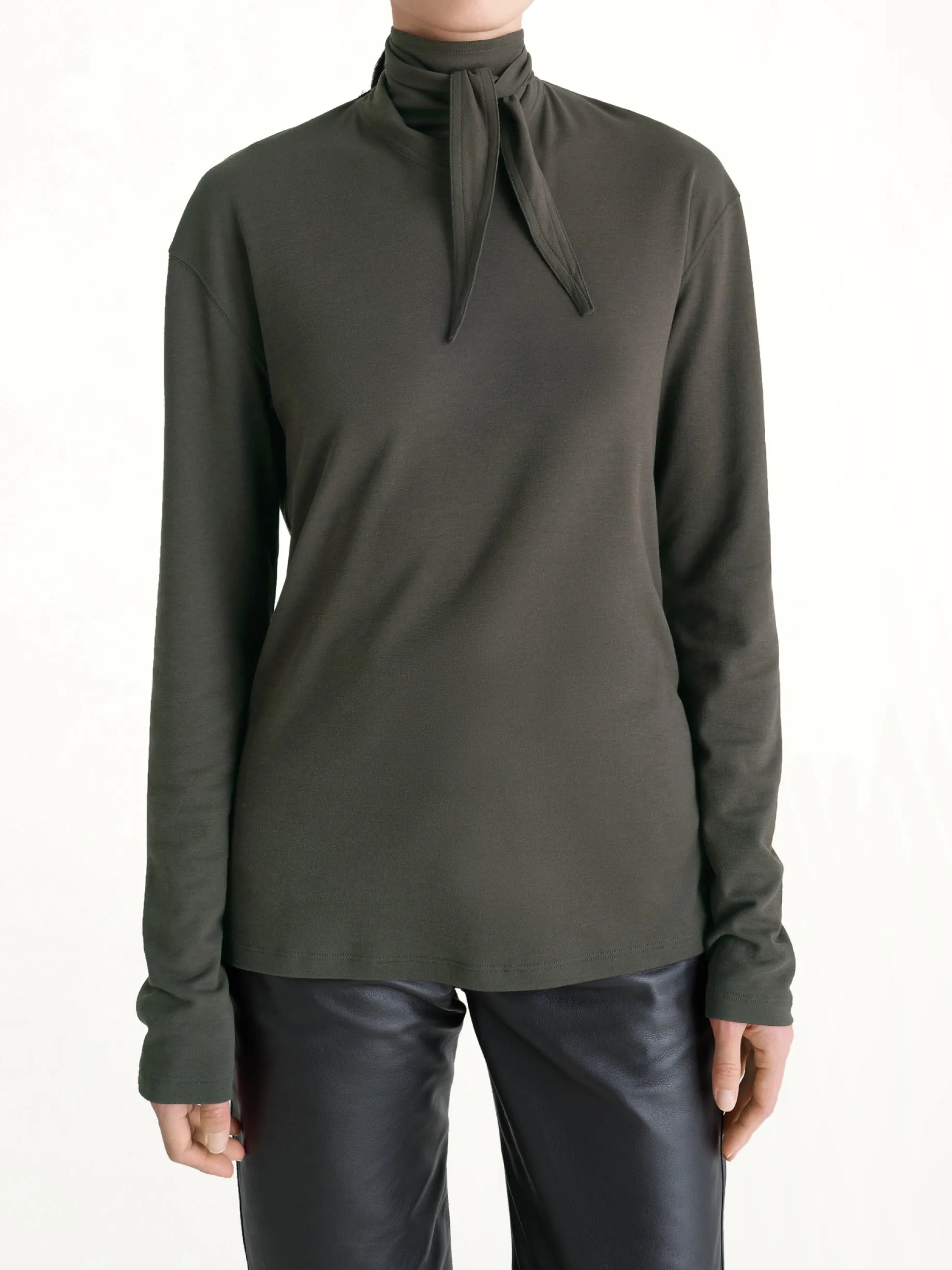 Long Sleeve Foulard Top in Dark Espresso sold by MARAIS