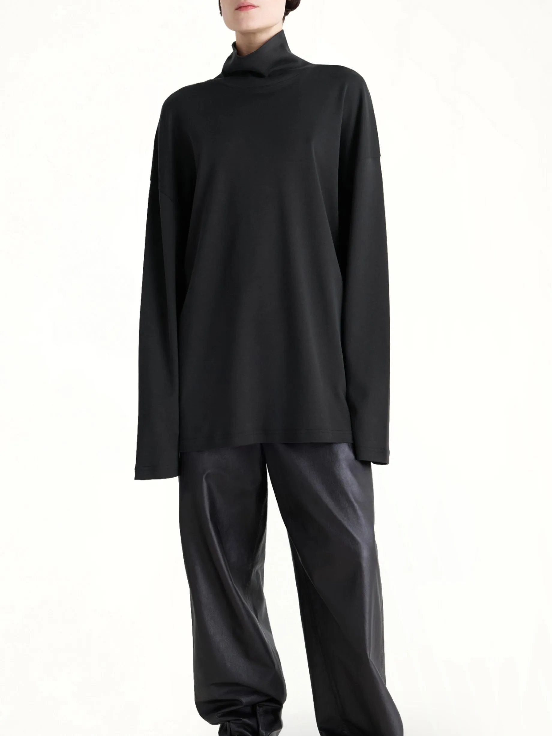 Relaxed Mock Neck T-Shirt in Black sold by MARAIS