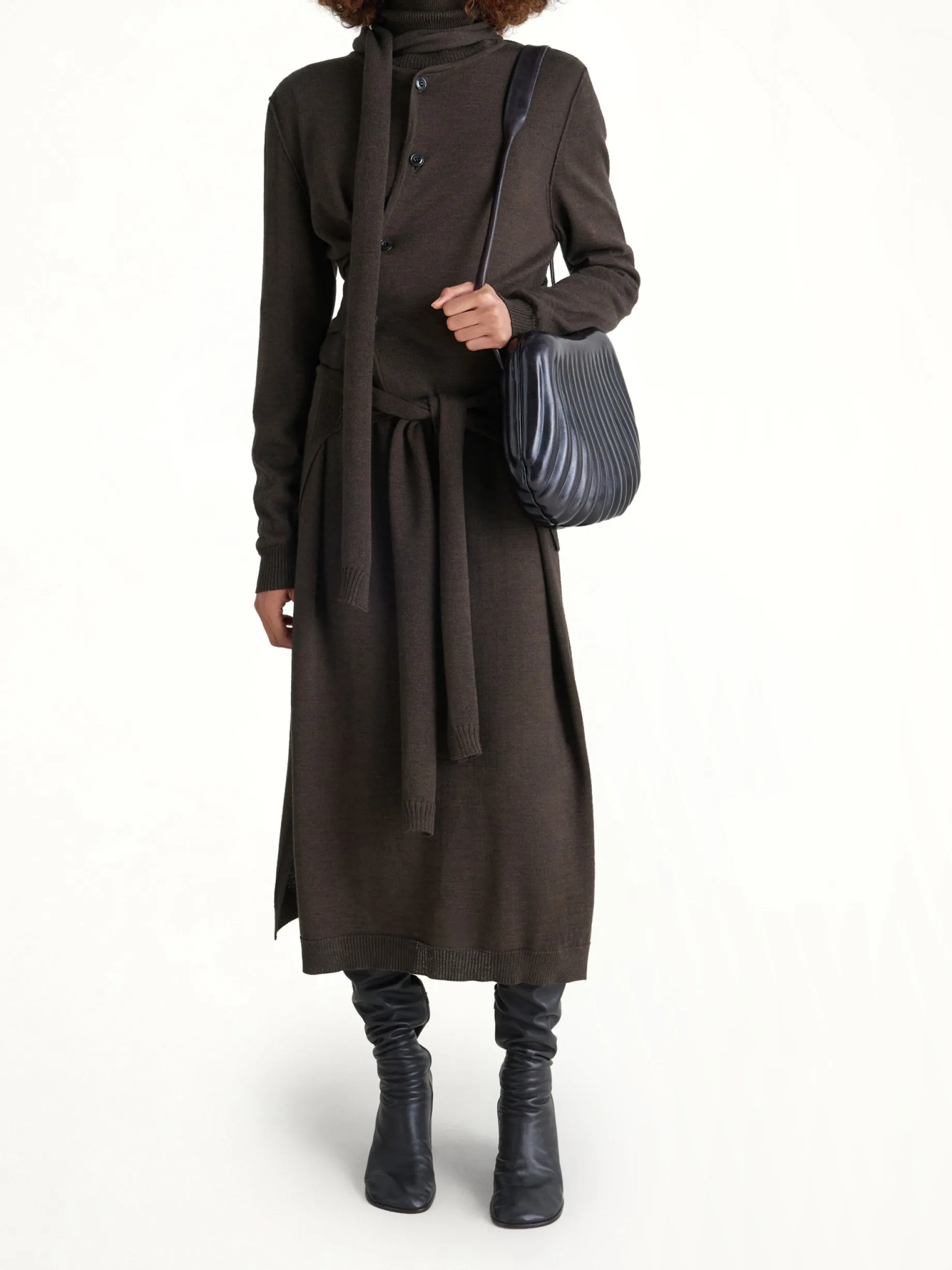 Twisted Cardigan With Scarf in Dark Cacao sold by MARAIS product image thumbnail 4