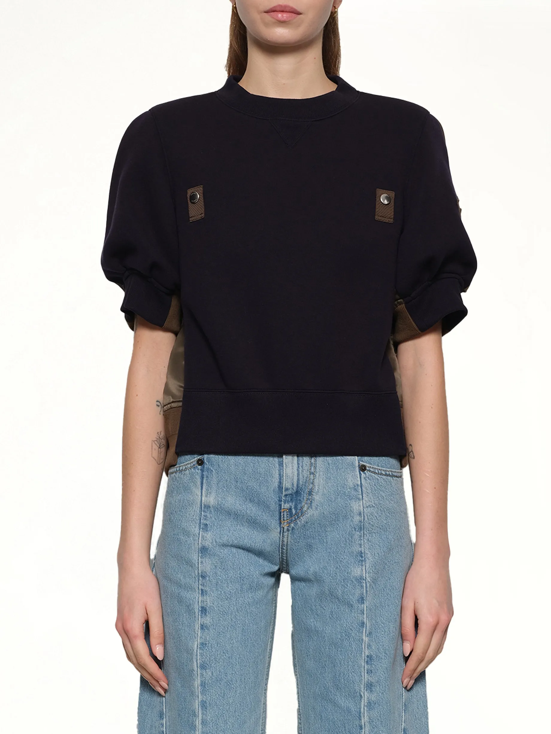 Sponge x Nylon Twill Pullover in Navy/Dark Khaki sold by MARAIS