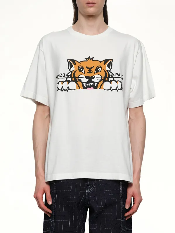 Kenzo Happy Tiger Oversize T-Shirt in Off White sold by MARAIS