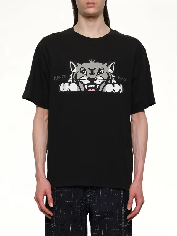 Kenzo Happy Tiger Oversize T-Shirt in Black sold by MARAIS