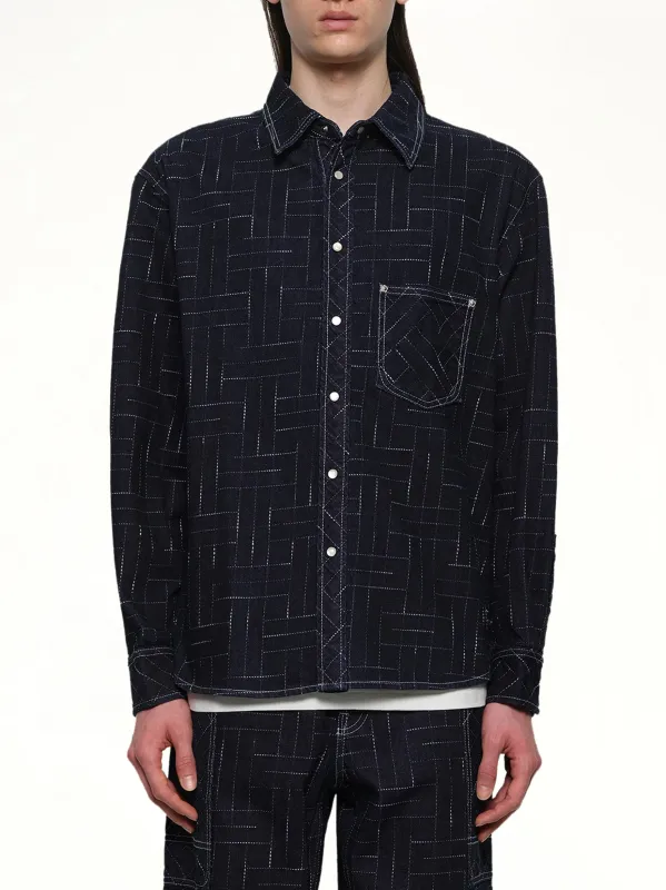 Kenzo Weave Casual Shirt in Rinse Blue Denim sold by MARAIS