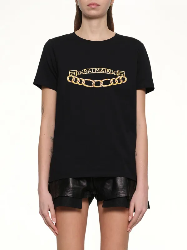 Balmain Chains Printed T-Shirt in Black/Gold sold by MARAIS