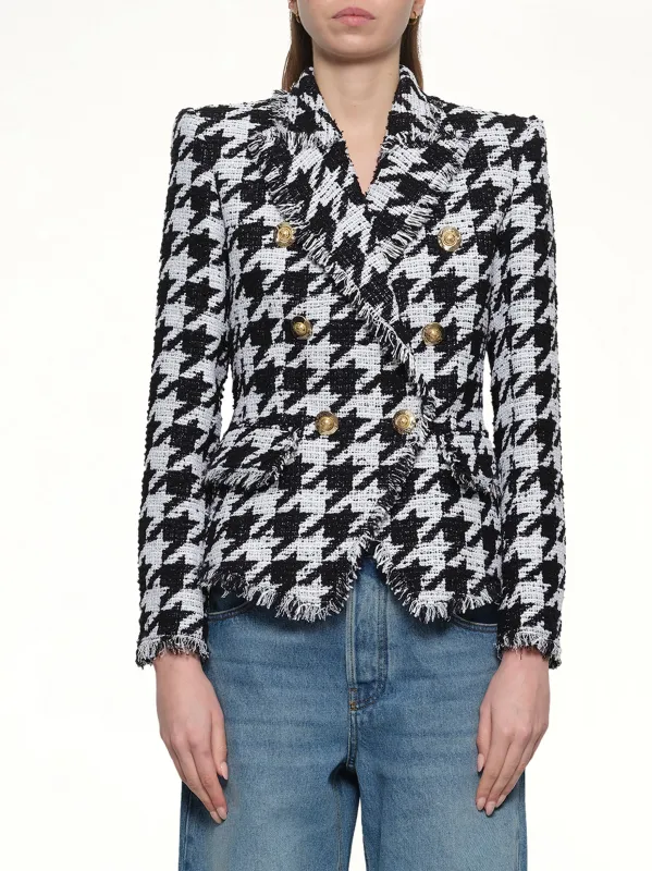 6 Buttons Fitted Tweed Jacket in White/Black sold by MARAIS