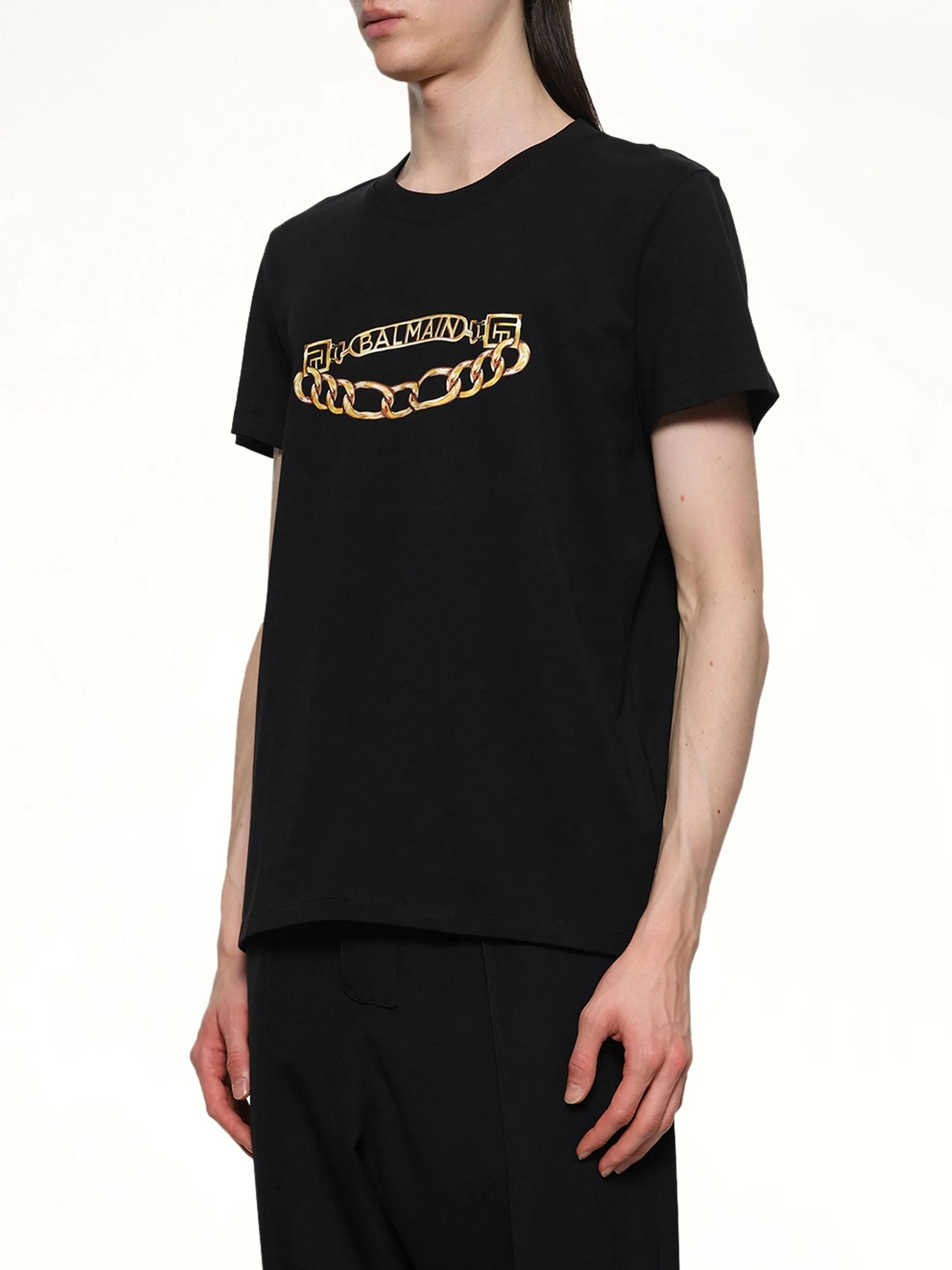 Balmain Chain Logo T-Shirt in Black/Gold sold by MARAIS product image thumbnail 3