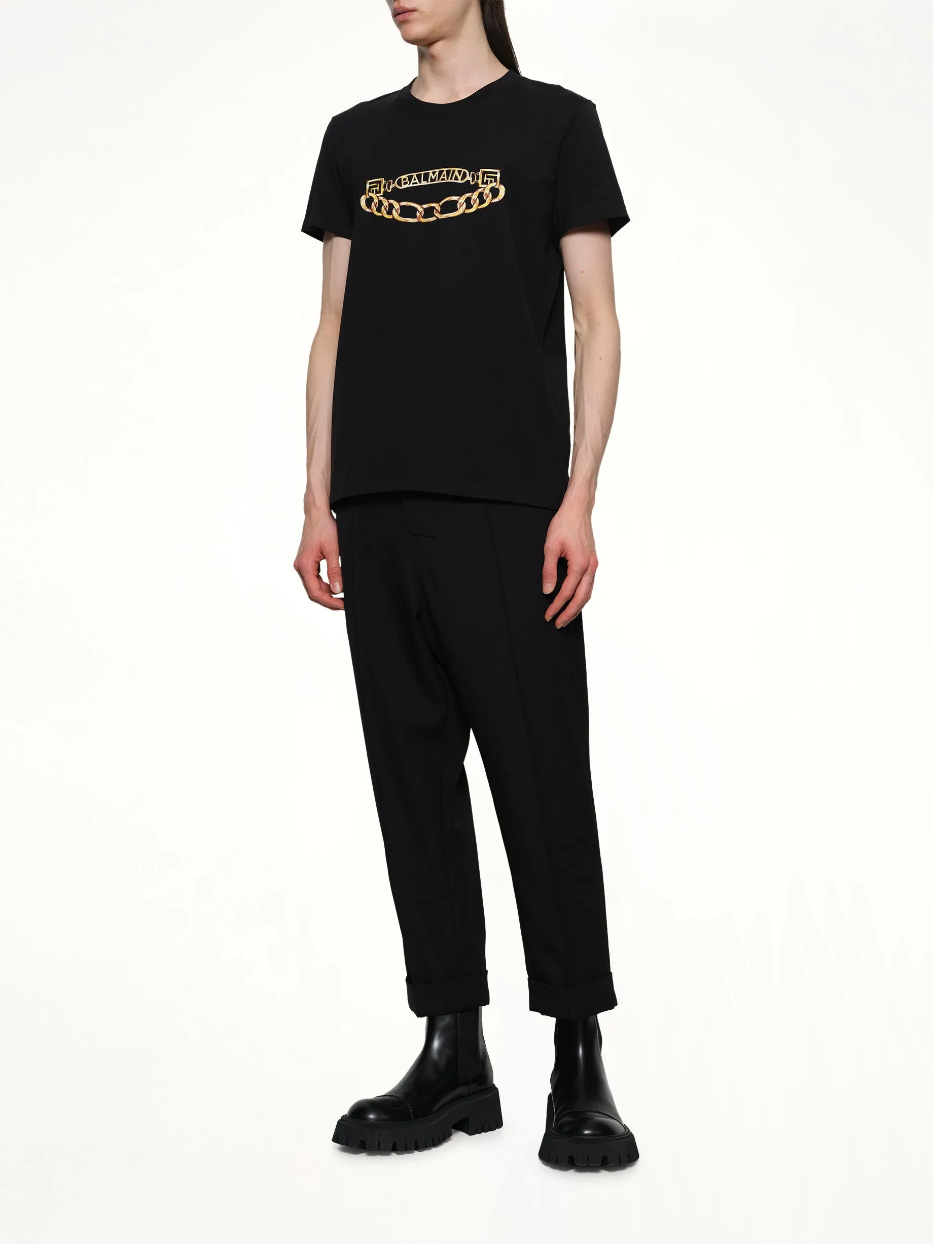 Balmain Chain Logo T-Shirt in Black/Gold sold by MARAIS product image thumbnail 4